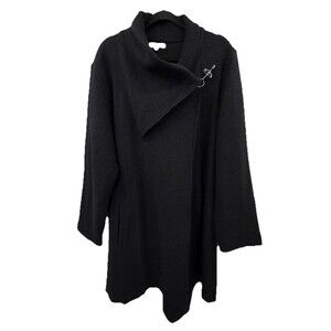 North Style Women’s 1X Asymmetrical Black Wool Coat Silver Buckle Lagenlook